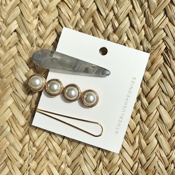 The Blush Peonies Accessories - Marble and Gold Hairpin Barrettes Set